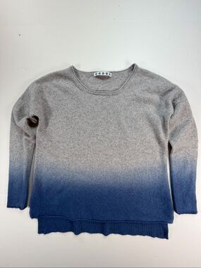 Kokun 100% Cashmere Sweater Size S Gray Blue Ombre Dip Dye Pullover Luxury Knit